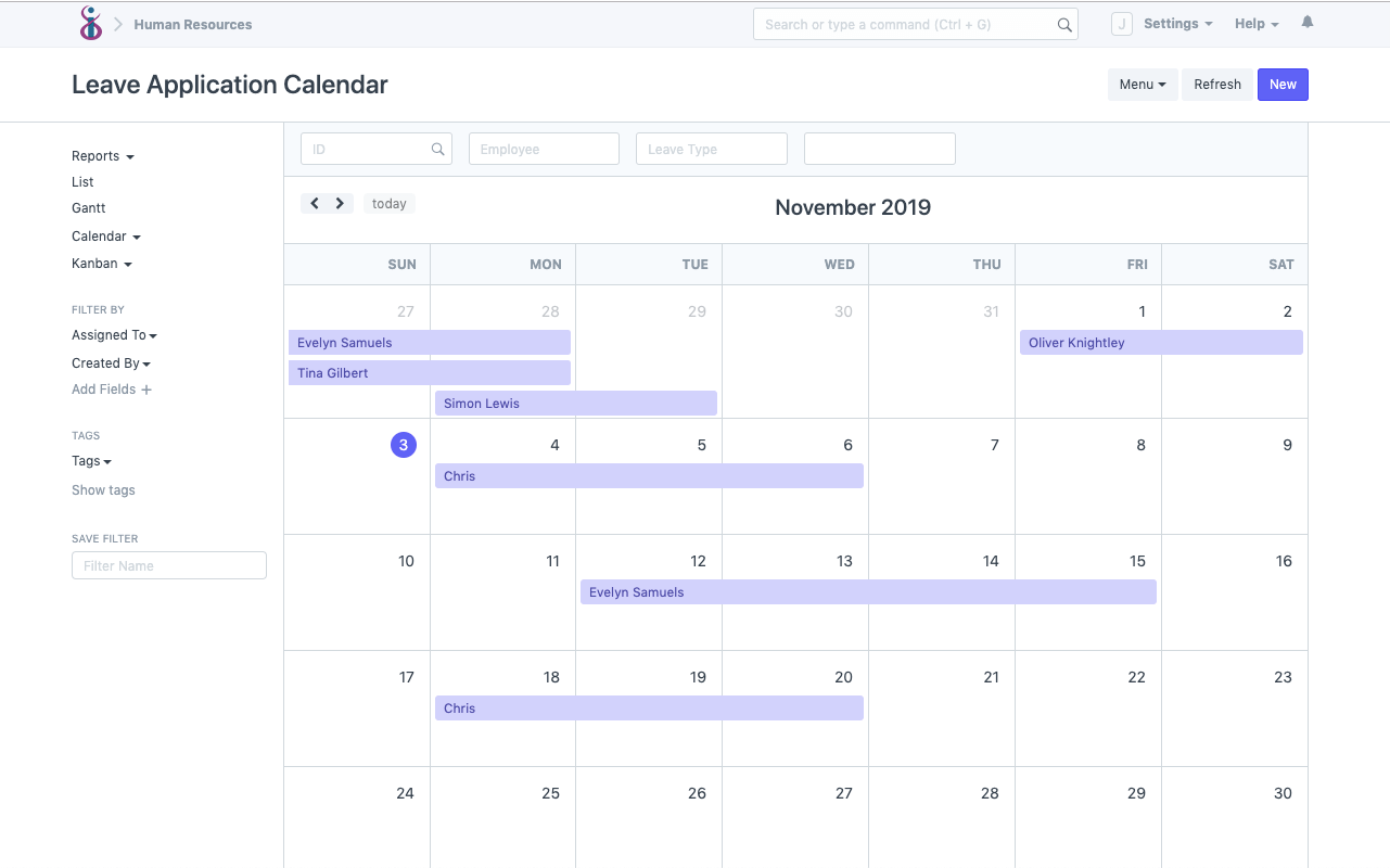Open Source HRMS and Payroll - Leave Calendar